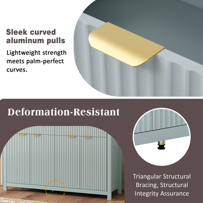 Roomfitters Sideboard Buffet Cabinet with 2 Drawers, 4 Door Mid-century Modern Fluted Storage for Kitchen & Dining Room, Cyan