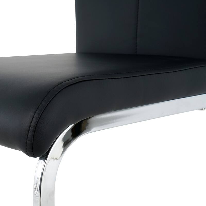 Modern Dining Room Chairs with Faux Leather Padded Seat and Chrome Metal Legs（Set of 4）