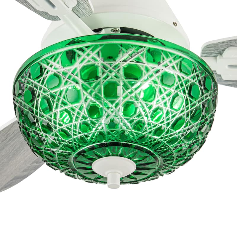 Izzy River of Goods 3-blade 42-inch Modern Indoor Ceiling Fan with Green Hand-Cut Glass Shade and Remote Control