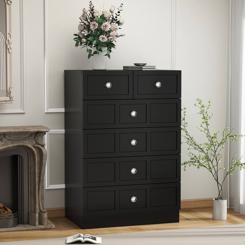 6 Drawer Wood Dresser with Fluted Panel Storage Organizer for Bedroom
