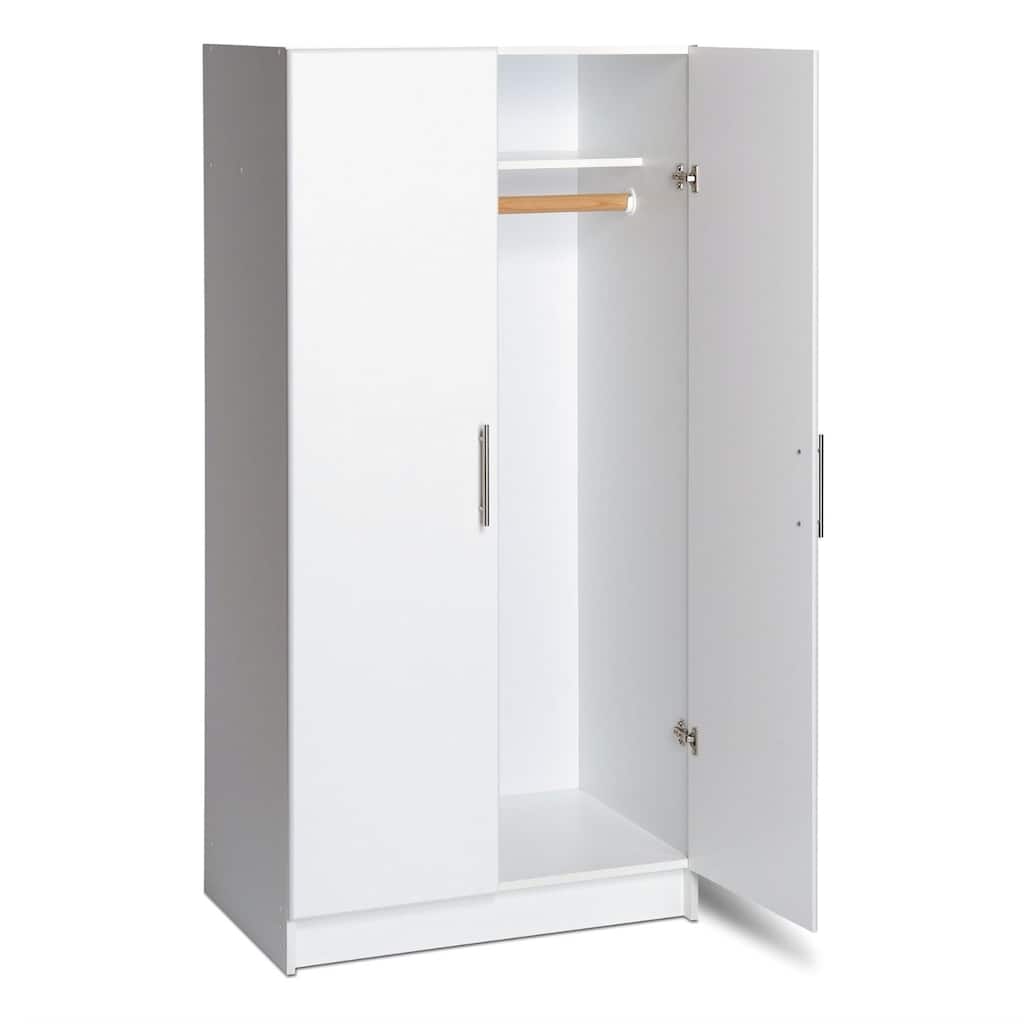 White 2-Door Wardrobe Cabinet with Hanging Rail and Storage Shelf - 20 x 32 x 65 inches