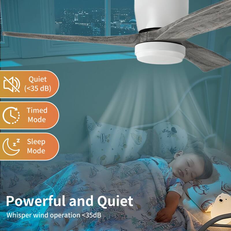 42" Solid Wood Ceiling Fan with Light-Flush Mount, Dc Motor ( Weathered Gray Walnut)