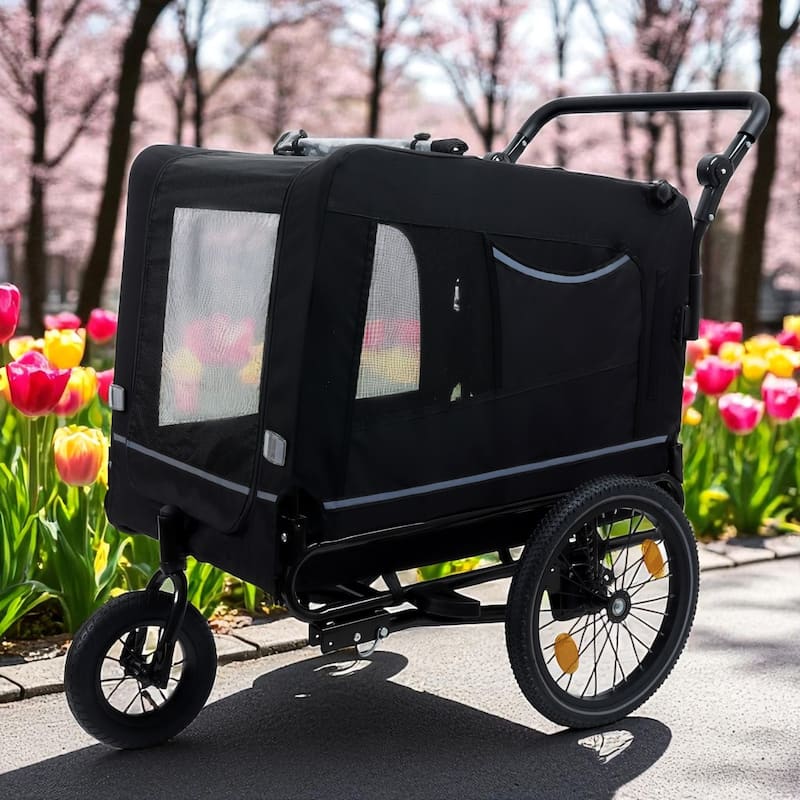 Extra Large 2-in-1 Pet Bike Trailer & Stroller - Heavy Duty Dog Carrier with Quick Release Wheels, Ventilation & Storage - Black