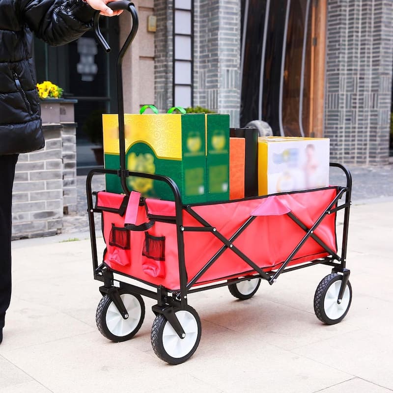 Folding Wagon Garden Shopping Beach Cart - Red