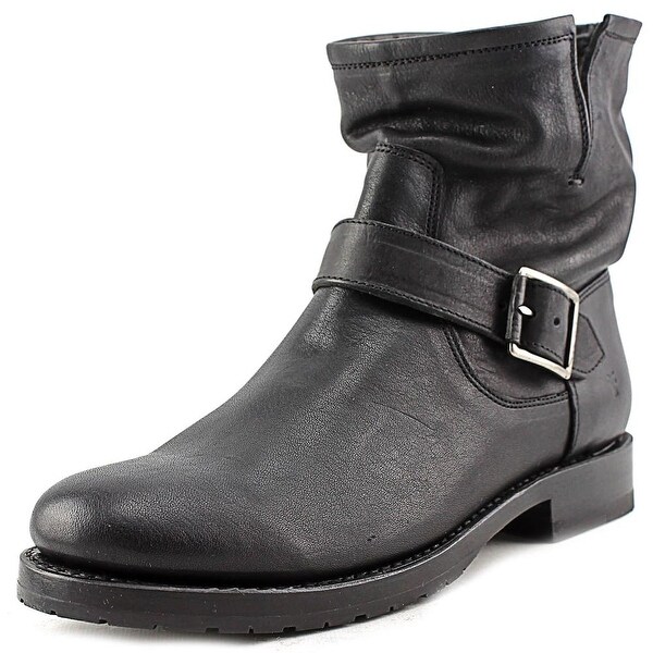Frye Natalie Short Engineer Women Round Toe Leather Black Ankle Boot