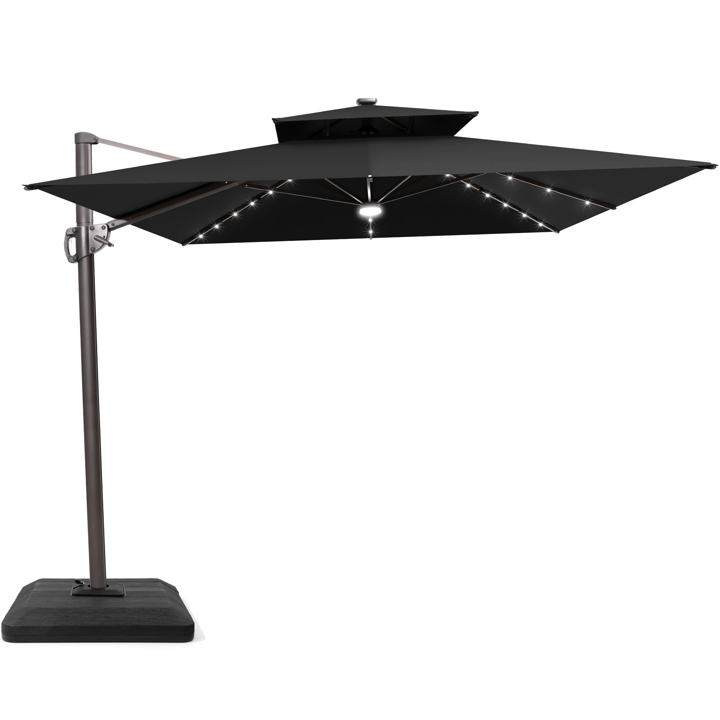 9 x11 FT Patio LED Lighted Cantilever Umbrella with Weighted Base