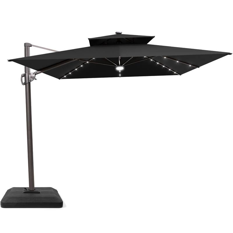 9 x11 FT Patio LED Lighted Cantilever Umbrella with Weighted Base - Black