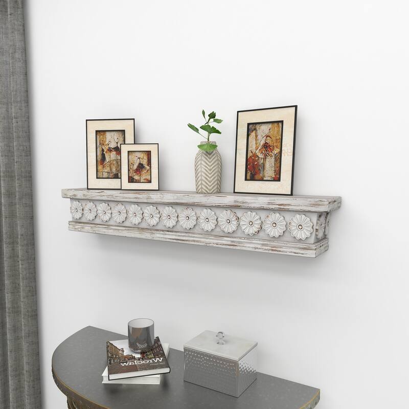 White Wood Distressed Vintage Farmhouse Wall Shelf 28" or 36"