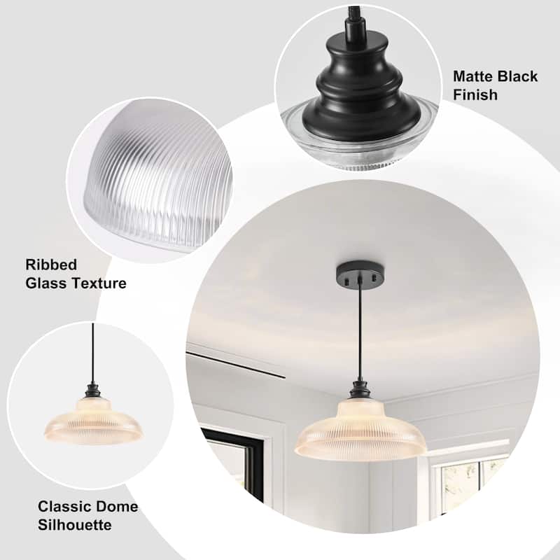 Starsky 1-Light Farmhouse Dome Ribbed Glass Texture Single Pendant