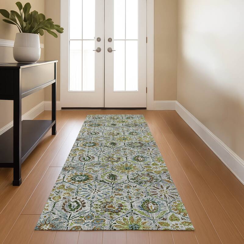 Premium Washable Super Soft Traditional Farmhouse Mayfield Rug - Green - 2'3" x 7'6"