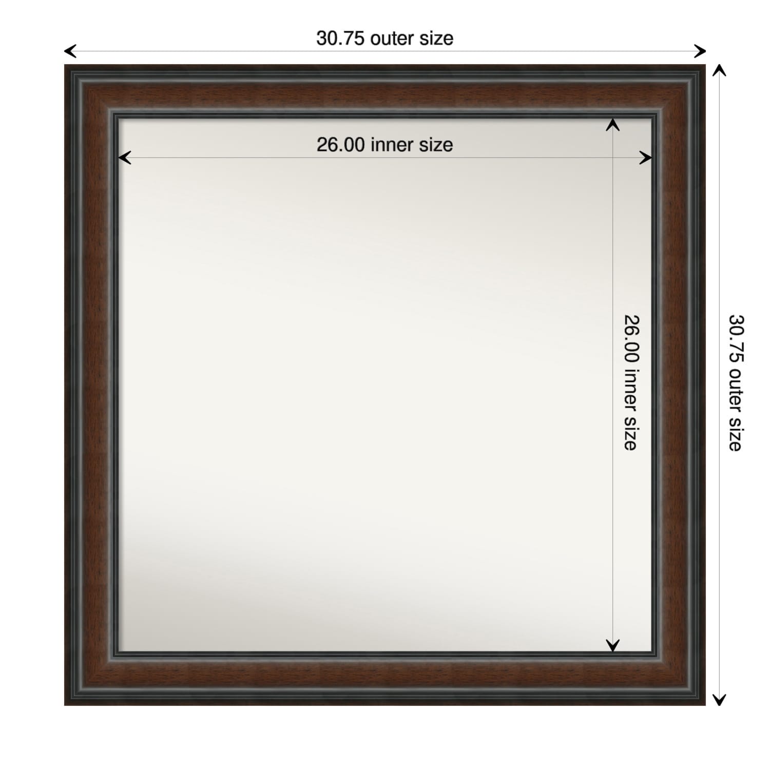 Cyprus Walnut Framed Non-Beveled Custom Wall Mirror, Bathroom Vanity Mirror