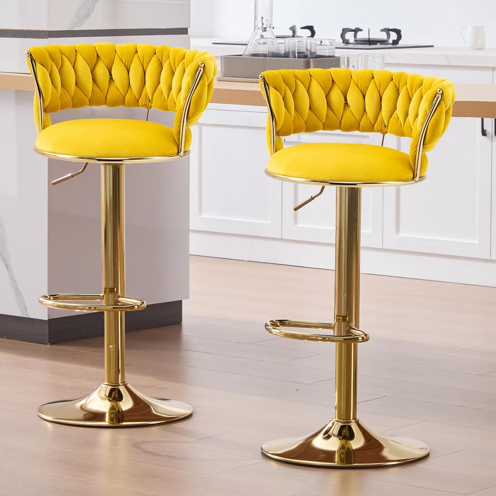 HOMEFUN Velvet Adjustable Height Swivel Armless Bar Stools With Golden Footrest(set of 2)