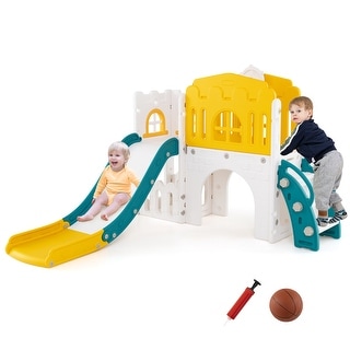 Gymax 9 in 1 Toddler Slide L Shaped Kids Slide & Climber Playset w/