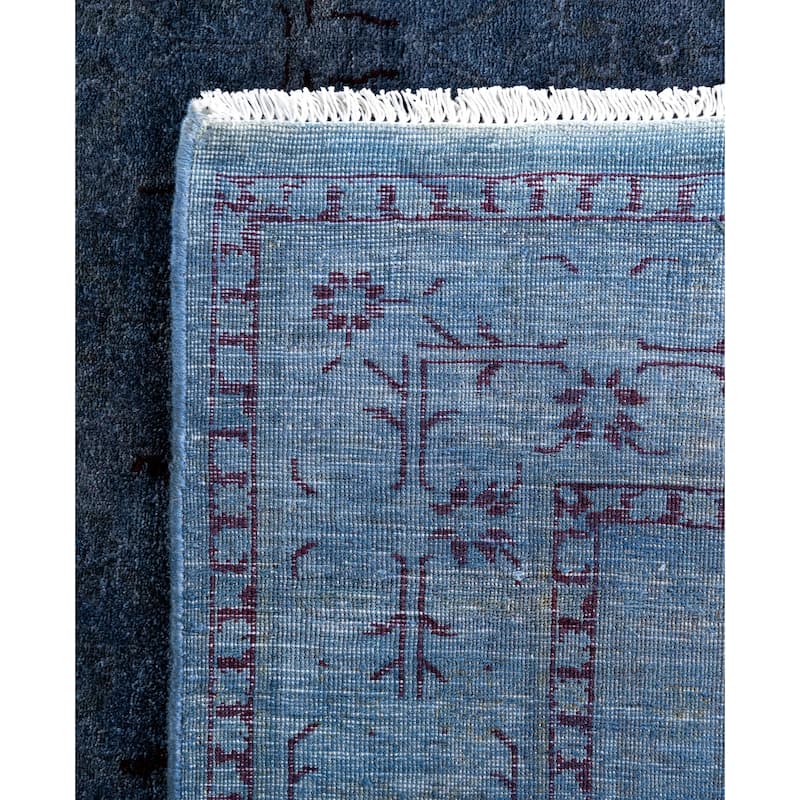 Overdyed One-of-a-Kind Hand-Knotted Runner Rug - Blue - 4' 1" x 12' 7"