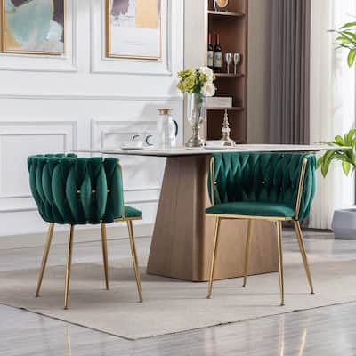 Modern Velvet 2 Piece Kitchen Dining Chair Set with Cushion, Backrest, Metal Legs for Dining Room Kitchen Living Room Bedroom