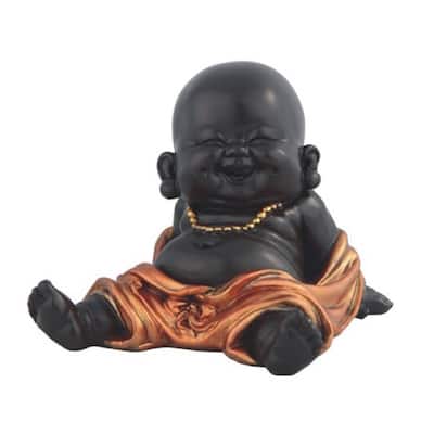 Q-Max 3.5"W Little Buddhist Monk in Golden and Black Statue Feng Shui Decoration Religious Figurine