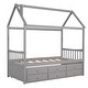 preview thumbnail 13 of 16, Twin Size Wooden House Bed with Trundle and 3 Storage Drawers