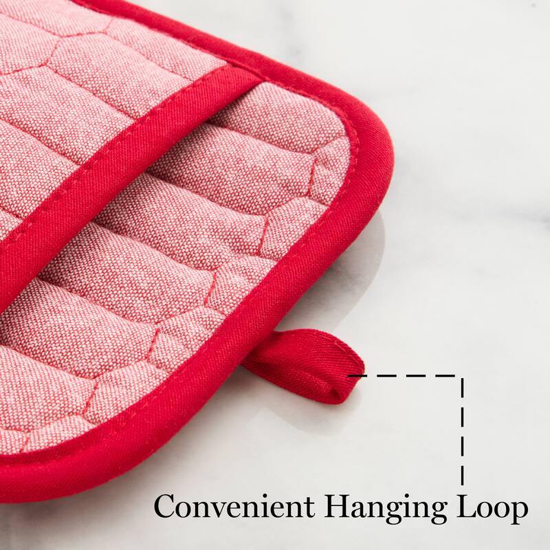 MARTHA STEWART Honeycomb Quilted Chambray Pot Holder 2-Pack Set - 7"x10"