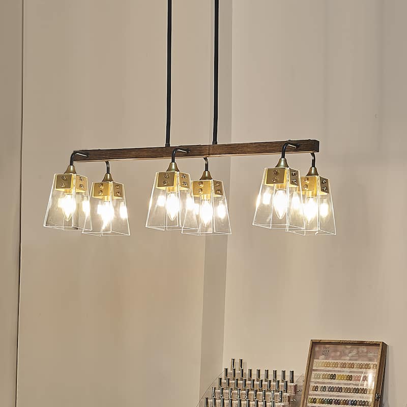 29 inch wood painted gold chandelier 6 LT - Wood Painted