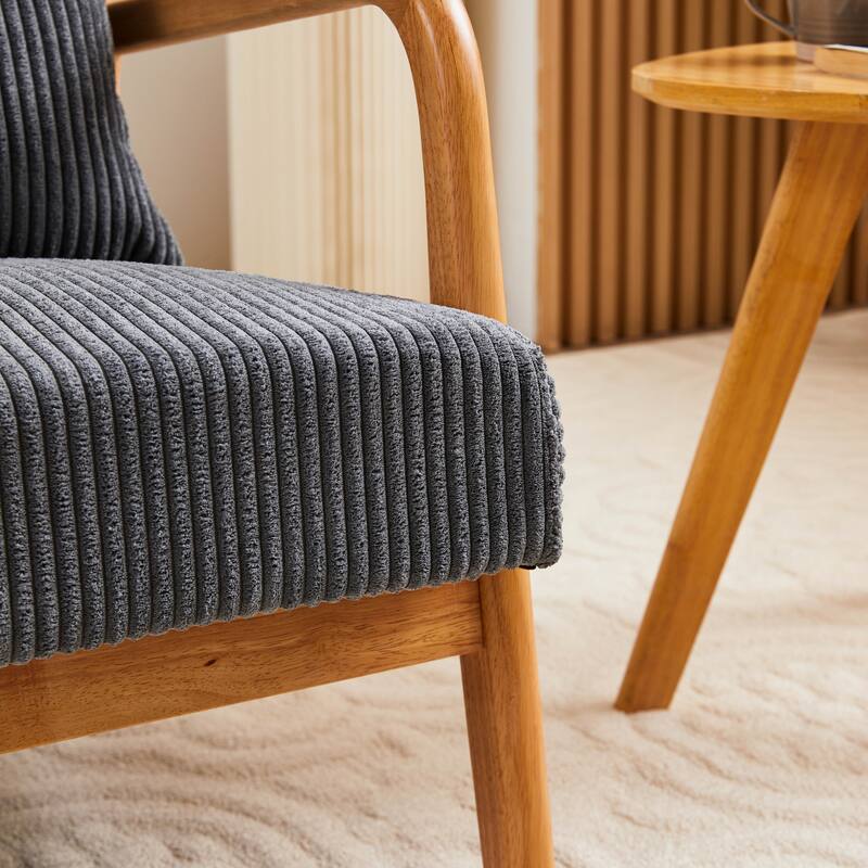 Mid-Century Modern Accent Chair – Upholstered Armchair with Pillow & Solid Wood Frame, Perfect for Living Room, Bedroom.