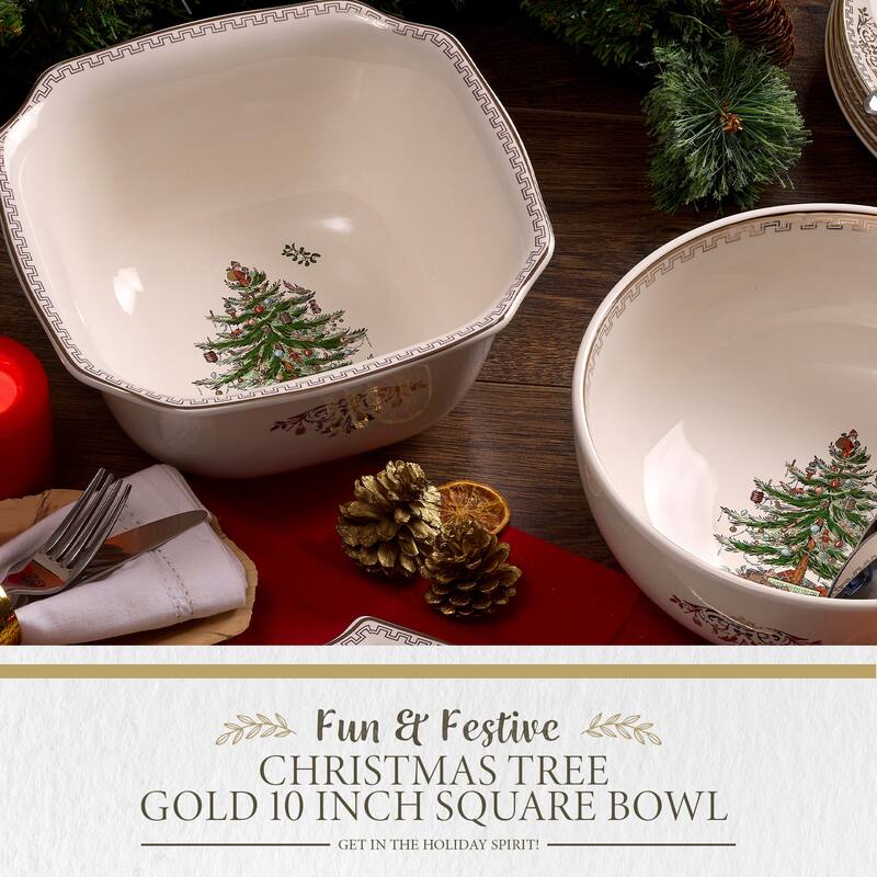 Spode Christmas Tree Gold 10 Inch Square Bowl - 10-Inch