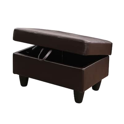 Brown Faux Leather Living Room Ottoman with Storage Space
