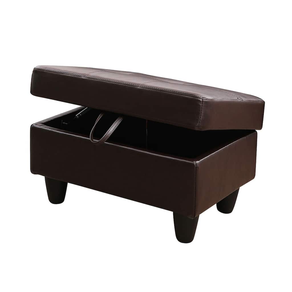 Brown Faux Leather Living Room Ottoman with Storage Space