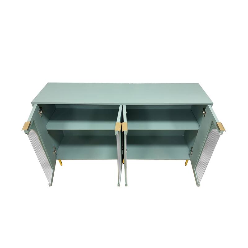 59.8" Mint Green Lacquered Wooden Cabinet with 4 Glass Doors - 59.8 inches L x 15.7 inches W x 33.7 inches H