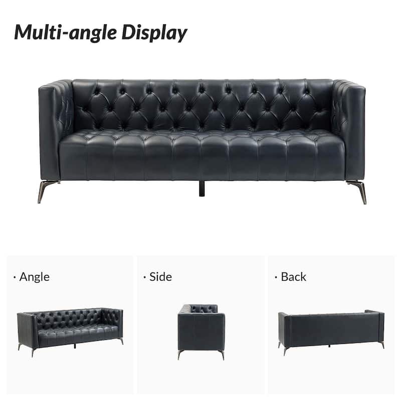 Nestor Transitional Genuine Leather Sofa with Metal Legs and Tufted Back