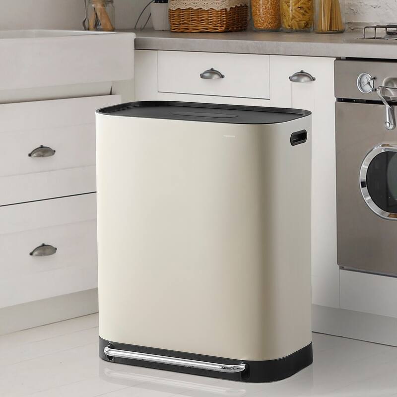 happimess Beni Kitchen Trash/Recycling 16-Gallon Double-Bucket Step-Open Trash Can, Chrome