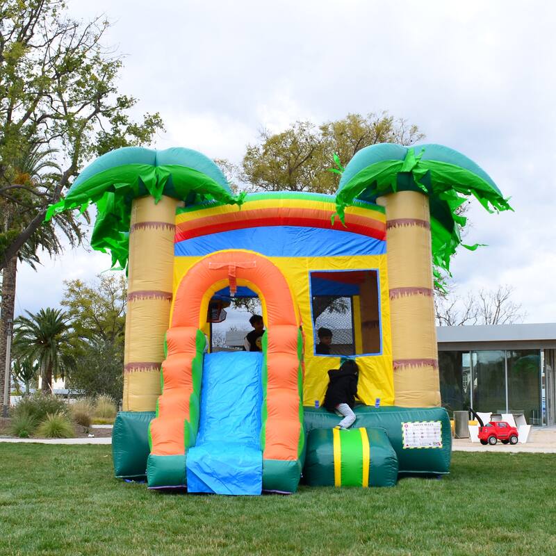 HeroKiddo Tropical Breeze Commercial Grade Inflatable Bounce House & Water Slide Combo w/ Air Blower, Lightweight, Outdoor Fun