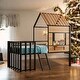 preview thumbnail 2 of 8, Metal Twin size Loft Bed with Roof, Window, Guardrail and Ladder, Black