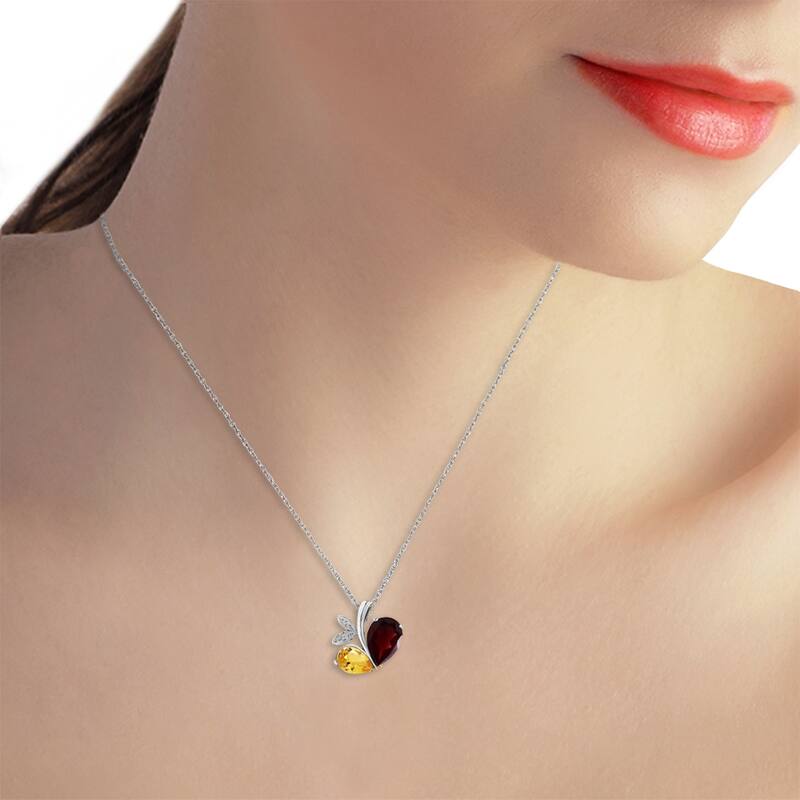 5.06 Carat 14K Solid Gold Heart Necklace Garnet, Citrine & Diamonds