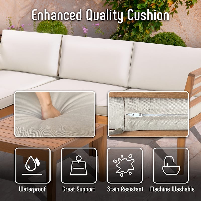 Werph 5 Pieces Outdoor Couch Patio Sectional Sofa with Acacia Wood Coffee Table, L Shape Outdoor Sectional Furniture