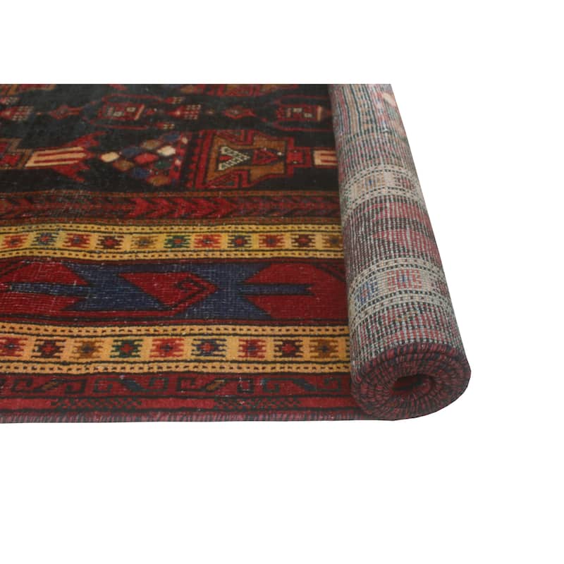 Vintage Distressed Abad Charcoal/Red Runner - 4'3" x 9'10"