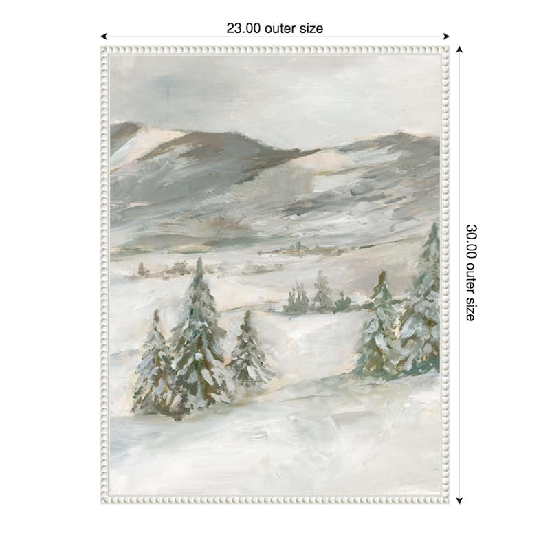Snowy Slopes I by Ethan Harper Framed Canvas Wall Art Print - Sylvie Beaded White - 23 x 30 in