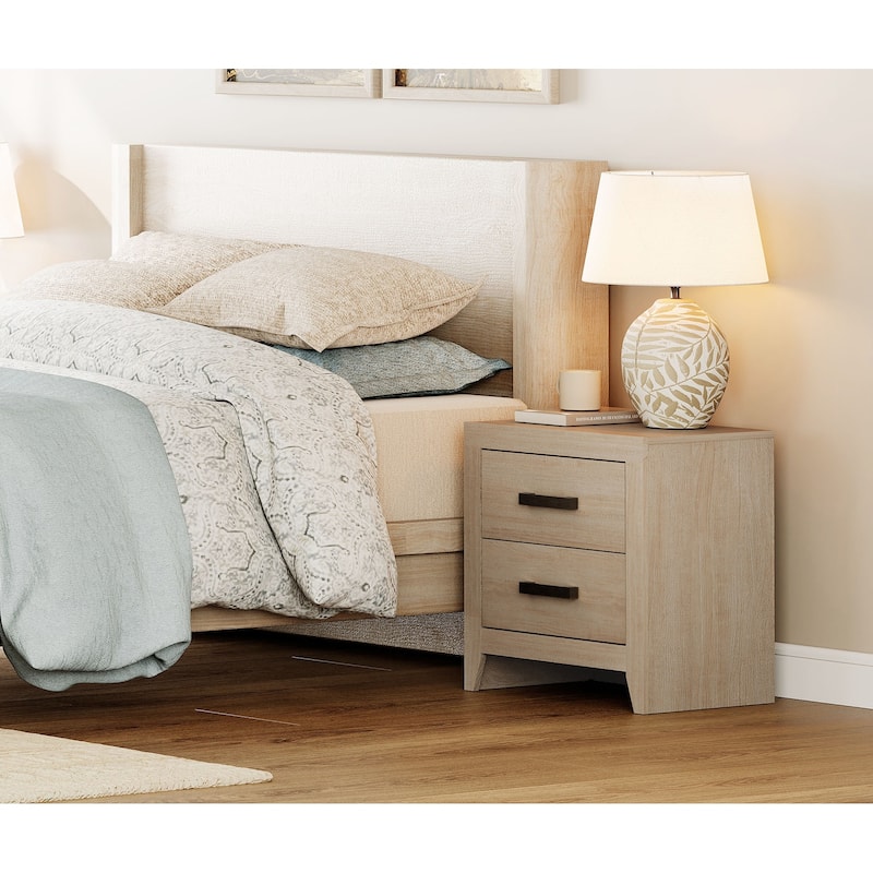 WAMPAT Farmhouse End Table with 2 Storage Drawers - Rustic Brown Accent Table for Bedroom & Living Room