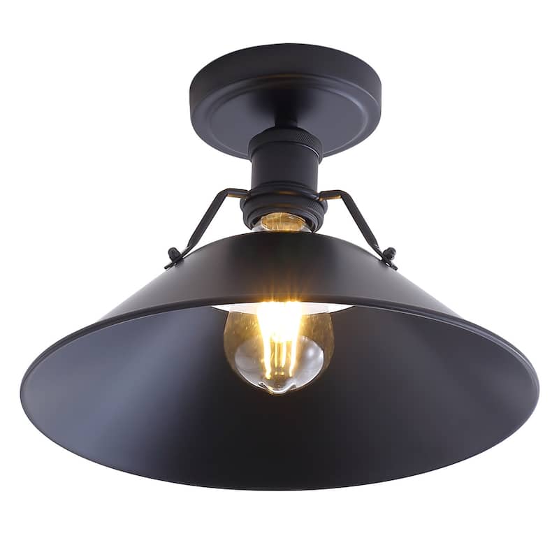 Vintage Black 1-Light Bell Shape Semi Flush Mount Lighting Fixture