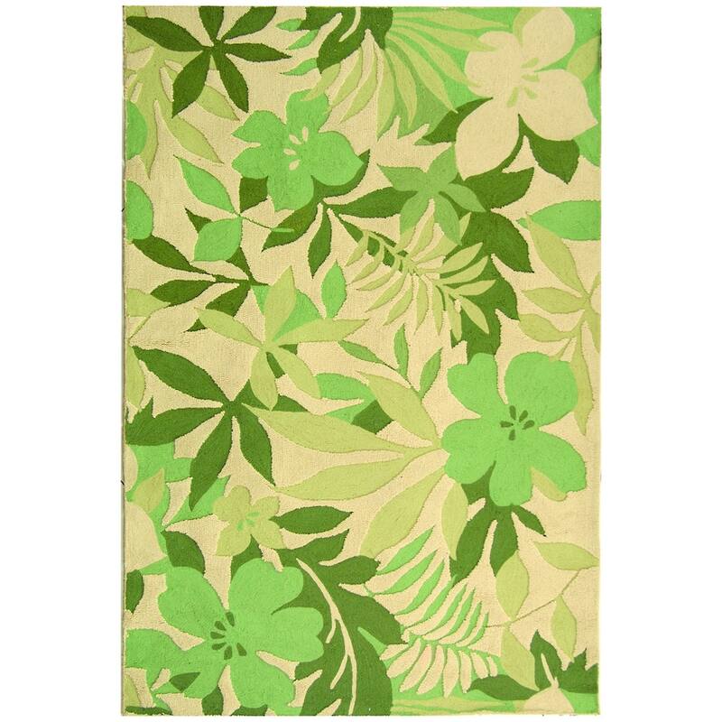SAFAVIEH Handmade Berkeley Charlotta Botanical Wool Rug - 5'3" x 8'3" - Beige/Green - Rectangle
