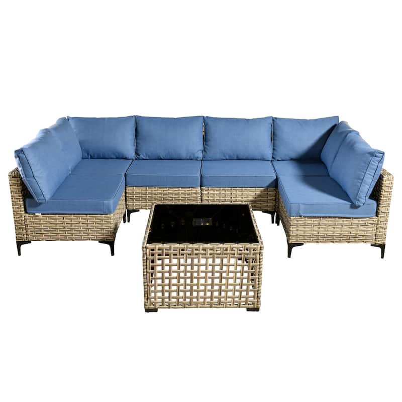 HOOOWOOO 7-piece Rattan Patio Furniture Sectional Set