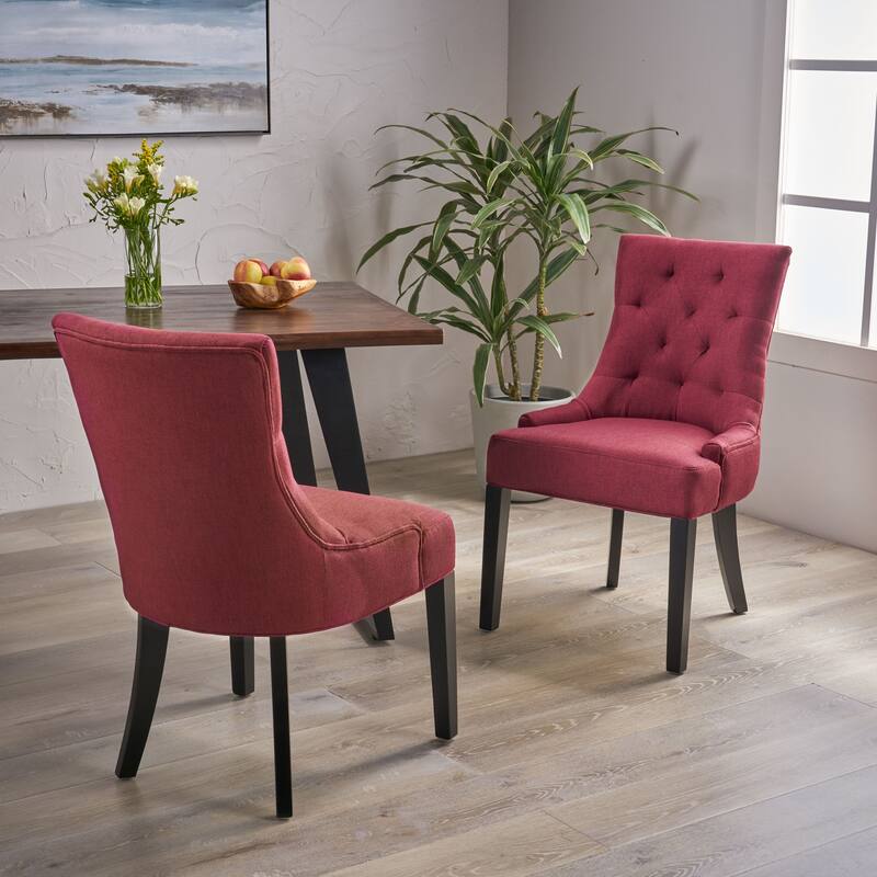 Cheney Dining Chairs Set of 2 - Red Upholstered Fabric, Contemporary Design with Tufted Back & Tapered Legs