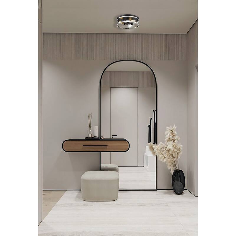 3-Light Black And Chrome Metal Flush Mount