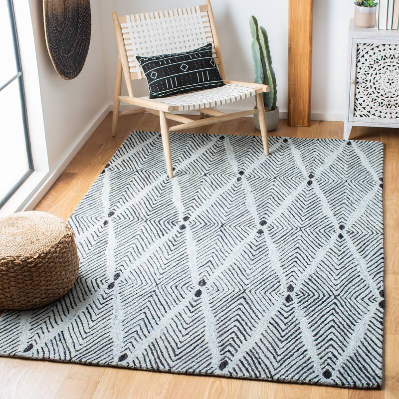 SAFAVIEH Handmade Micro-Loop Rodanthi Modern Wool Rug - 4' x 6' - Light Blue/Charcoal