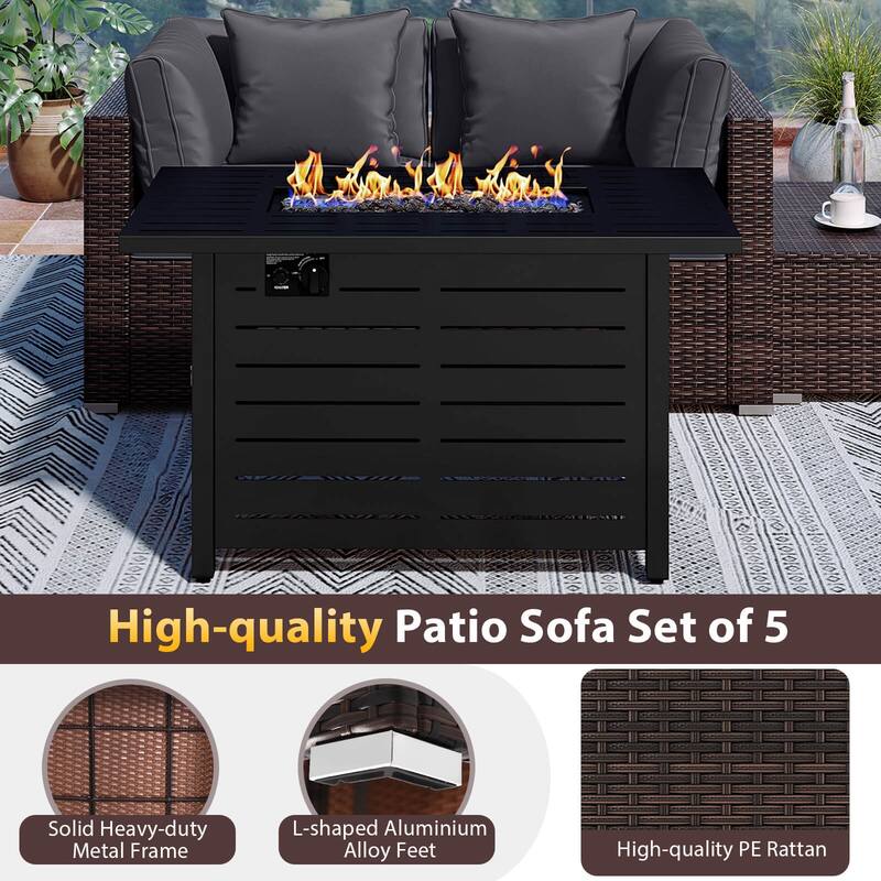 Costway 5 PCS Patio Furniture Set Heavy-duty Frame Rattan Sofa Set - See Details