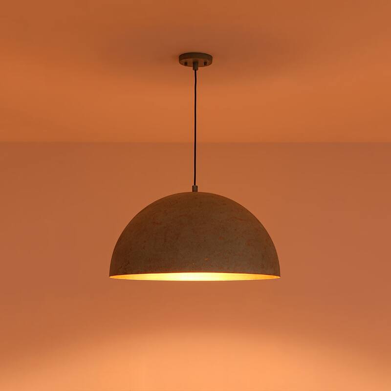 Rustic Aged Verdigris Style Gold Accents Oversized Iron Dome Pendant - 23.6 Inches