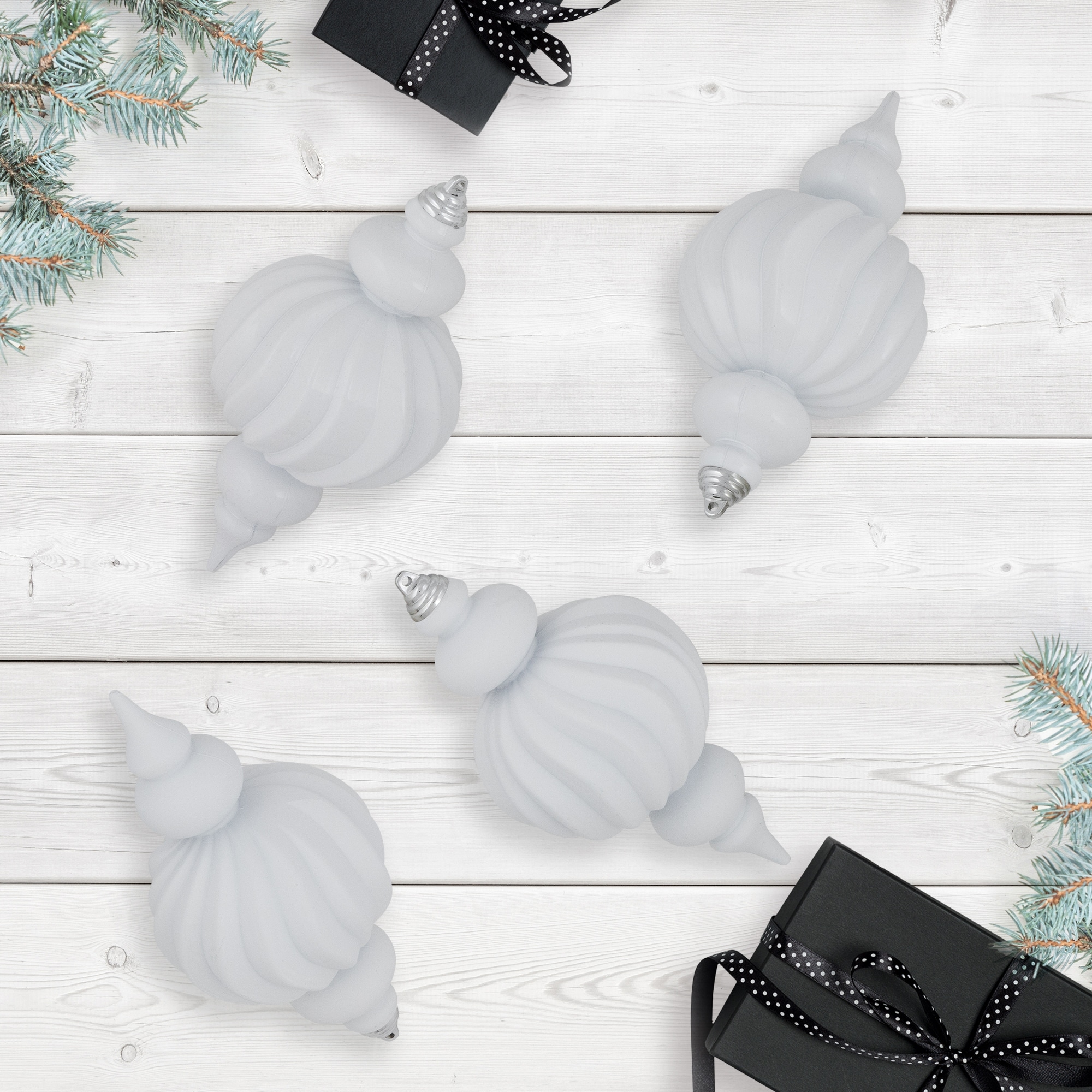 Commercial Size Shatterproof Finial Ornaments 10" White Set of 4