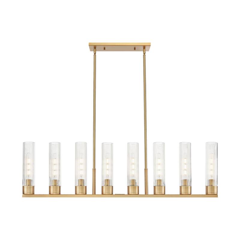 Innovations Lighting Downtown Urban - Boreas - 6 Light 48" Stem Hung Island Light with 11" Shades - Striped Clear/Brushed Brass