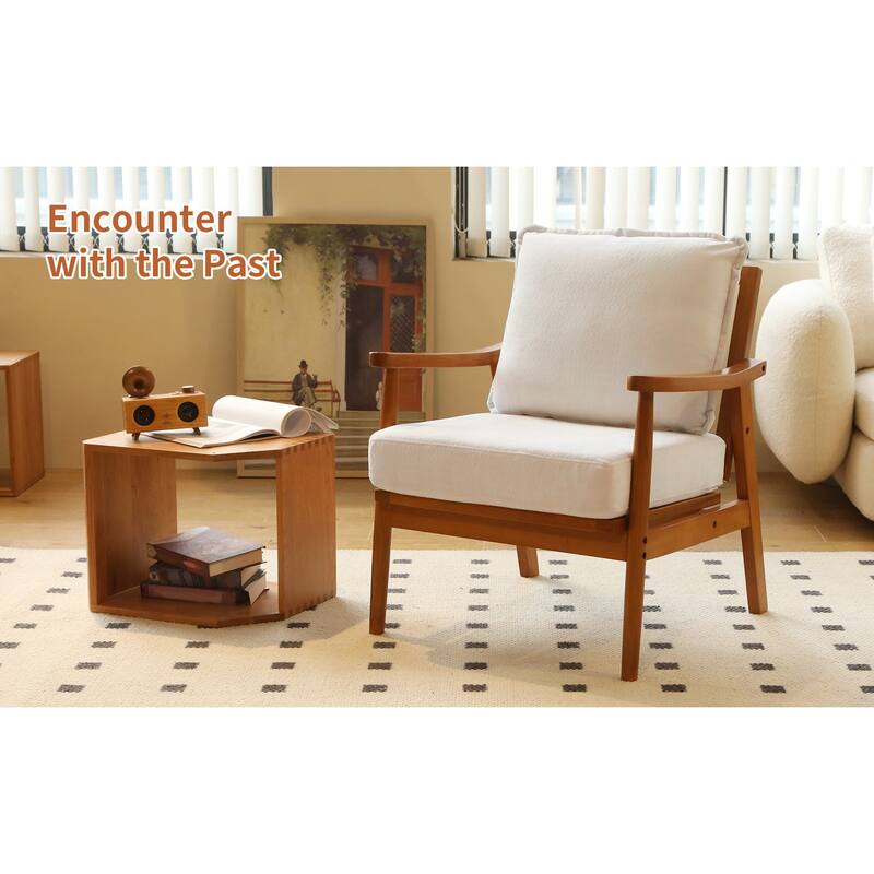 Accent Chair with Solid Wood Frame, Living Room Chair with Soft Fabric Cushion, Cozy Bedroom Chair, Comfy Armless Reading Chair