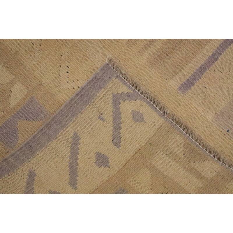 Hand Woven Oriental 100% Wool Carpet Southwestern Tribal Beige & Ivories Kilim Area Rug - 9' 6'' X 6' 8''