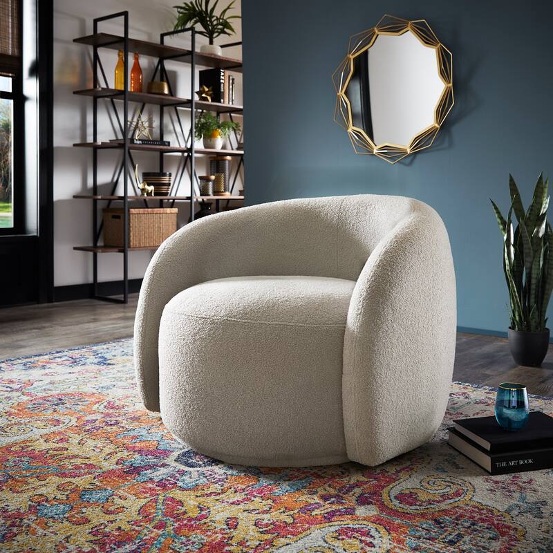 Willits Boucle Accent Chair with Cloud-Like Curved Design and Furry Channel Pillow by iNSPIRE Q Modern